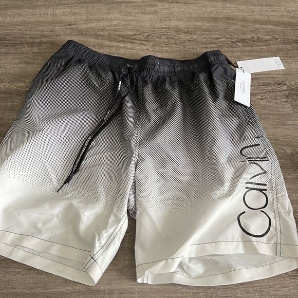 CALVIN KLEIN Mens Black Drawstring Striped Classic Fit Swim Trunks - Picture 3 of 3